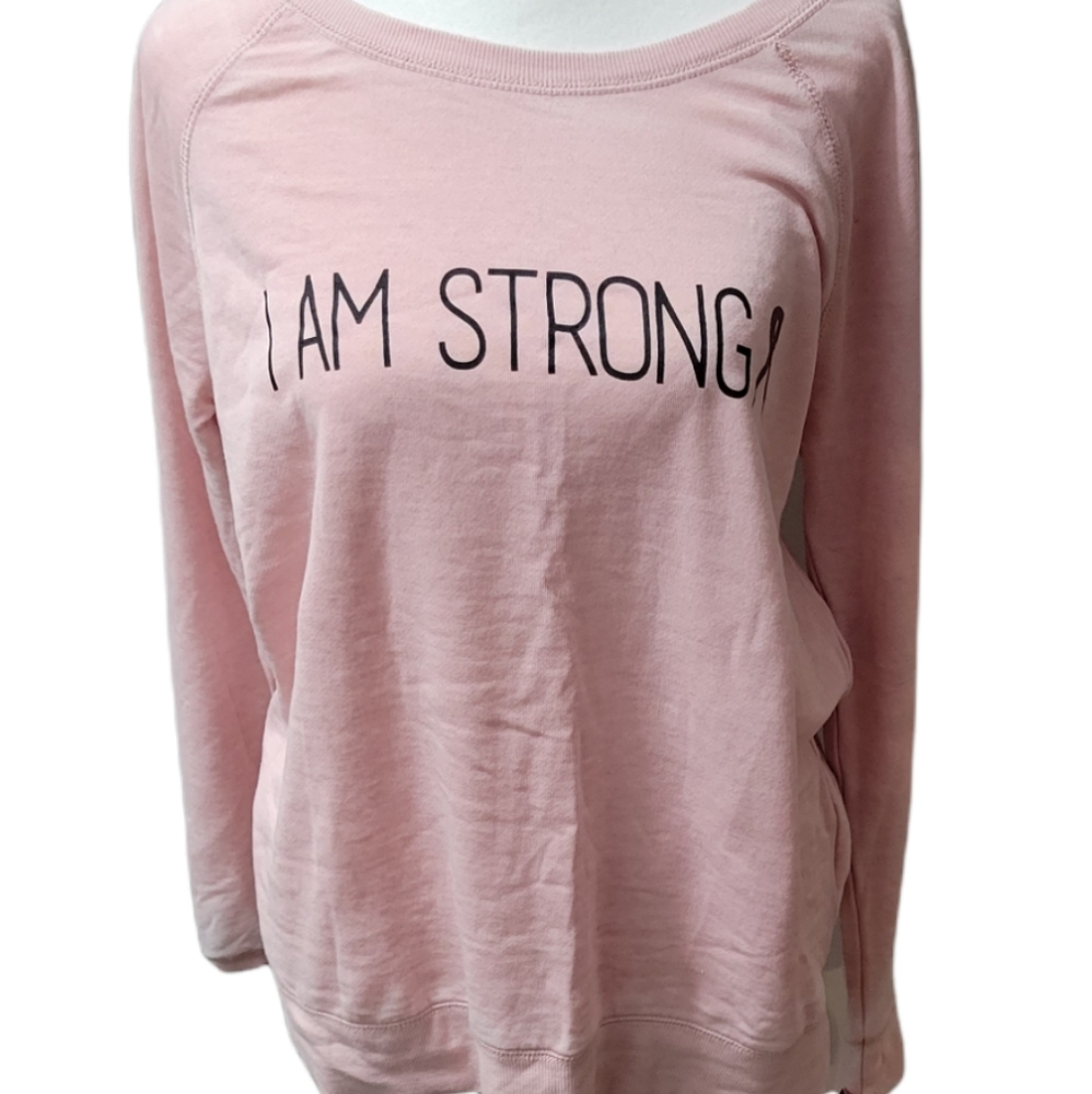 SALE! Ideology "I Am Strong" Sweater, Pink Ribbon, Breast Cancer Awareness